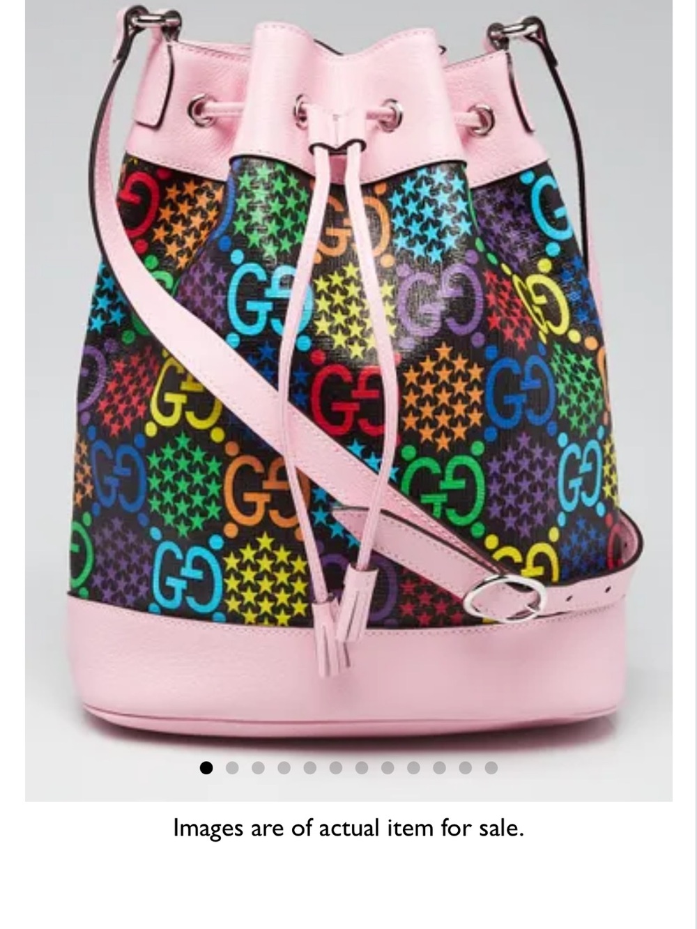 Gucci Multicolor GG Rainbow Print Pink Leather Drawstring Bucket Bag